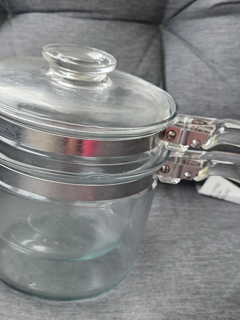 Pyrex Clear Glass Saucepan Set with Silver Metal Bands